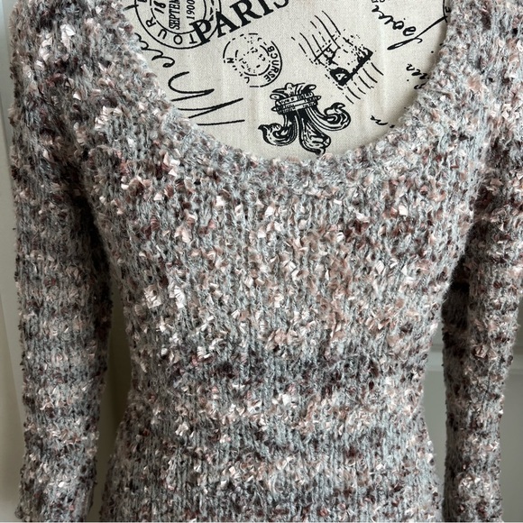 Mandee Fuzzy Speckled Chunky Knit Sweater Cream Brown Sz L - Picture 4 of 16